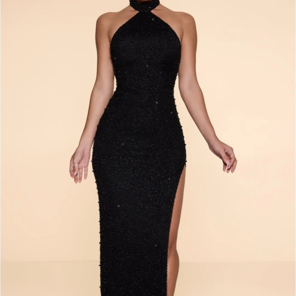 Oh Polly Black Sparkle Halter Maxi Dress